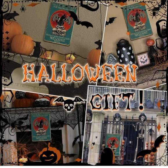 NWT SALEM Sanctuary for Wayward Cats 8x12 Tin Halloween Decor Sign - Picture 5 of 6